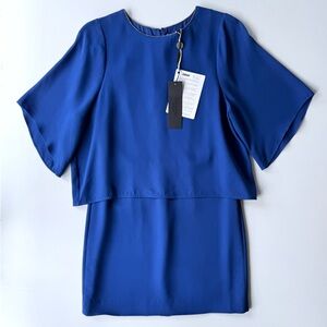 NWT Halston Heritage Layered Silk Blend Mini Dress Ultramarine Cobalt Blue 2